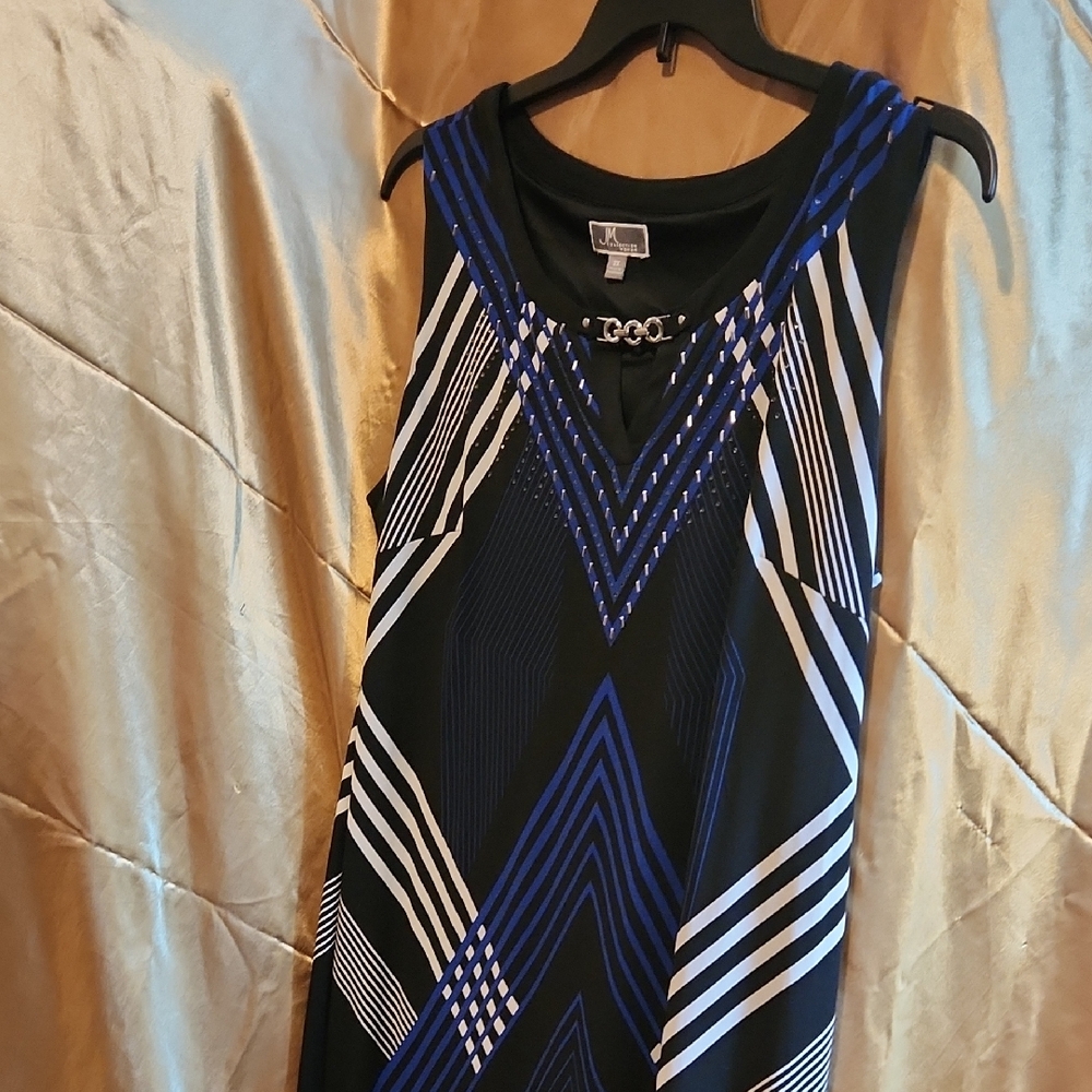 JM Collection Blue and Black Sleeveless V-neck Sundress